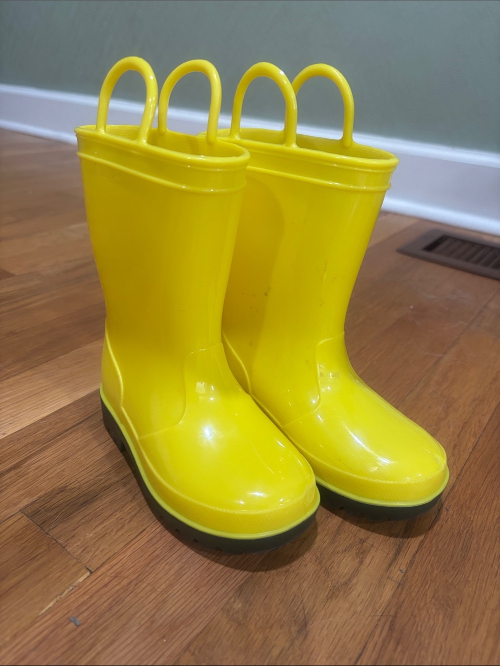 Falls Creek Bright Yellow Kids Rain Boots with Pull Handles